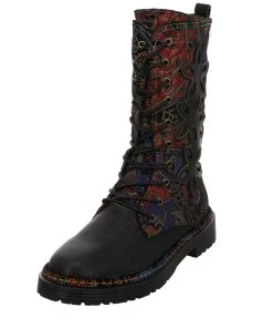 LAURA VITA »gemustert Blumenapplikation Blüten« Schnürstiefel Leder-/Textilkombination