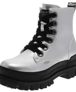 Buffalo »ASPHA LACE UP HI Silber« Stiefelette Veganer Damen Schnürstiefel
