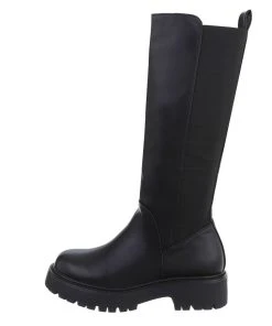 Ital-Design »Damen Freizeit« Stiefel Blockabsatz Plateaustiefel In Schwarz