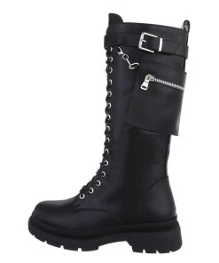 Ital-Design »Damen Schnürschuhe Freizeit« Stiefel Blockabsatz Flache Stiefel In Schwarz