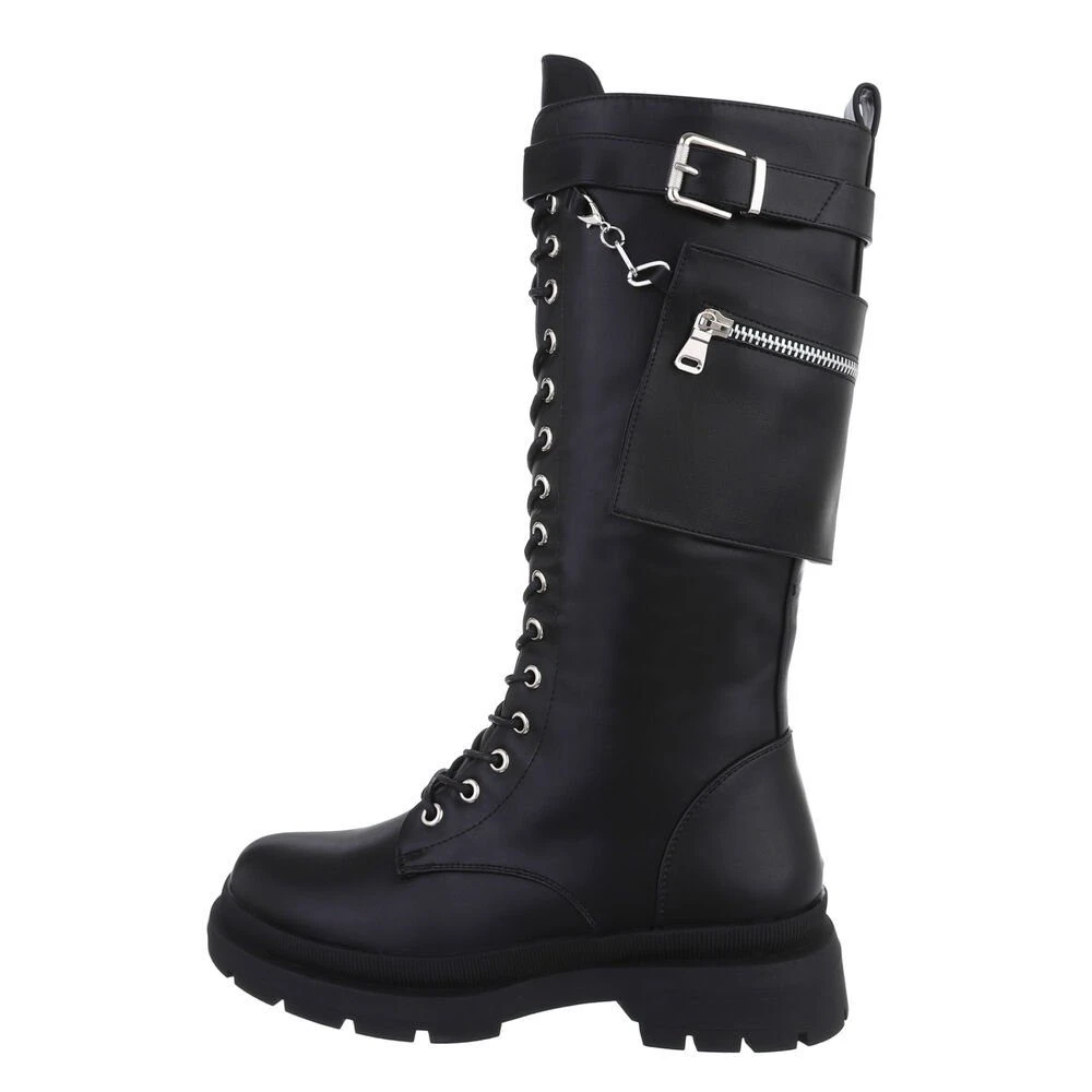 Ital-Design »Damen Schnürschuhe Freizeit« Stiefel Blockabsatz Flache Stiefel In Schwarz 1 Ital-Design »Damen Schnürschuhe Freizeit« Stiefel Blockabsatz Flache Stiefel In Schwarz