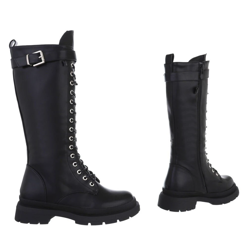 Ital-Design »Damen Schnürschuhe Freizeit« Stiefel Blockabsatz Flache Stiefel In Schwarz 3 Ital-Design »Damen Schnürschuhe Freizeit« Stiefel Blockabsatz Flache Stiefel In Schwarz – Bild 3