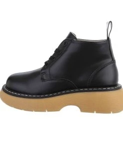 Ital-Design »Damen Schnürschuhe Freizeit« Stiefelette Flach Plateaustiefeletten In Schwarz