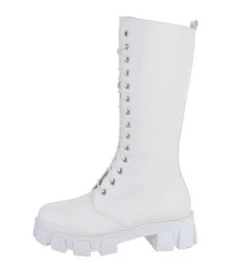 Ital-Design »Damen Schnürschuhe Freizeit« Stiefel Blockabsatz Schnürstiefel In Weiß