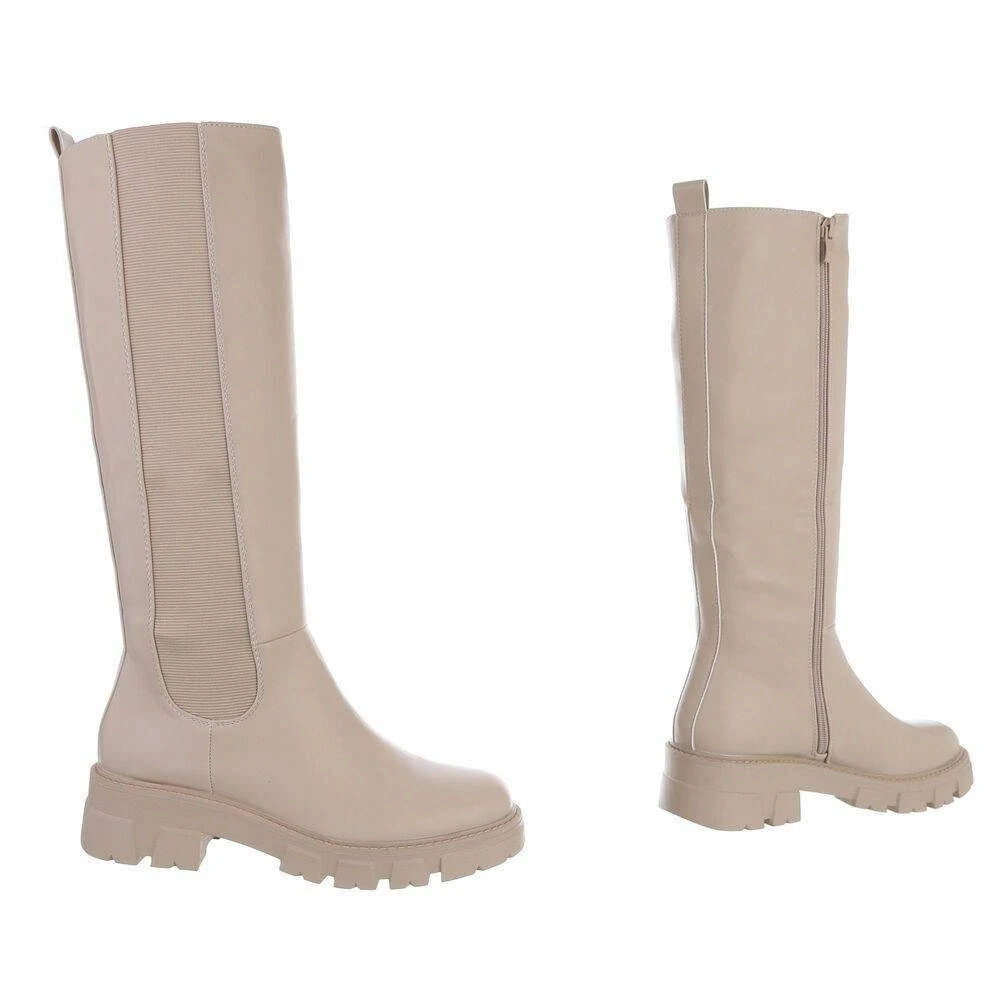 Ital-Design »Damen Freizeit« Stiefel Blockabsatz Plateaustiefel In Beige 3 Ital-Design »Damen Freizeit« Stiefel Blockabsatz Plateaustiefel In Beige – Bild 3