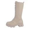 Ital-Design »Damen Schnürschuhe Freizeit« Stiefel Blockabsatz Schnürstiefel In Beige