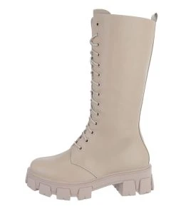 Ital-Design »Damen Schnürschuhe Freizeit« Stiefel Blockabsatz Schnürstiefel In Beige
