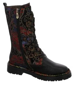 LAURA VITA »gemustert Blumenapplikation Blüten« Schnürstiefel Leder-/Textilkombination -Waldläufer Verkaufsgeschäft cab4531c eb76 5cab 89bd d615f5f672b3